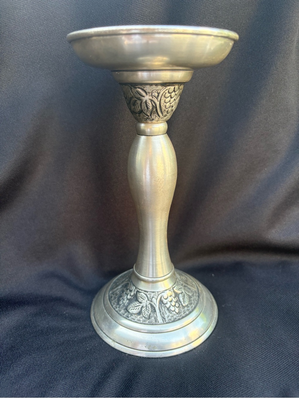 Pottery Barn Silver Metal Candle Holder with Grapevine Motif